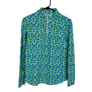 Icikuls Sun Shirt Womens Medium Blue Green 1/4 Zip Long Sleeve Hiking Golf UPF